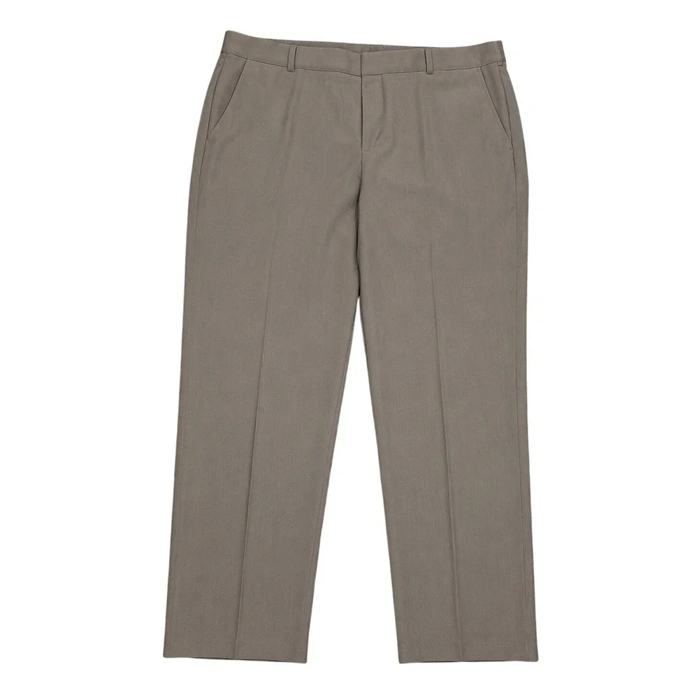 Van Heusen Traveler Mens 38x32 Taupe Flat Front Dress Pants Office Professional‎